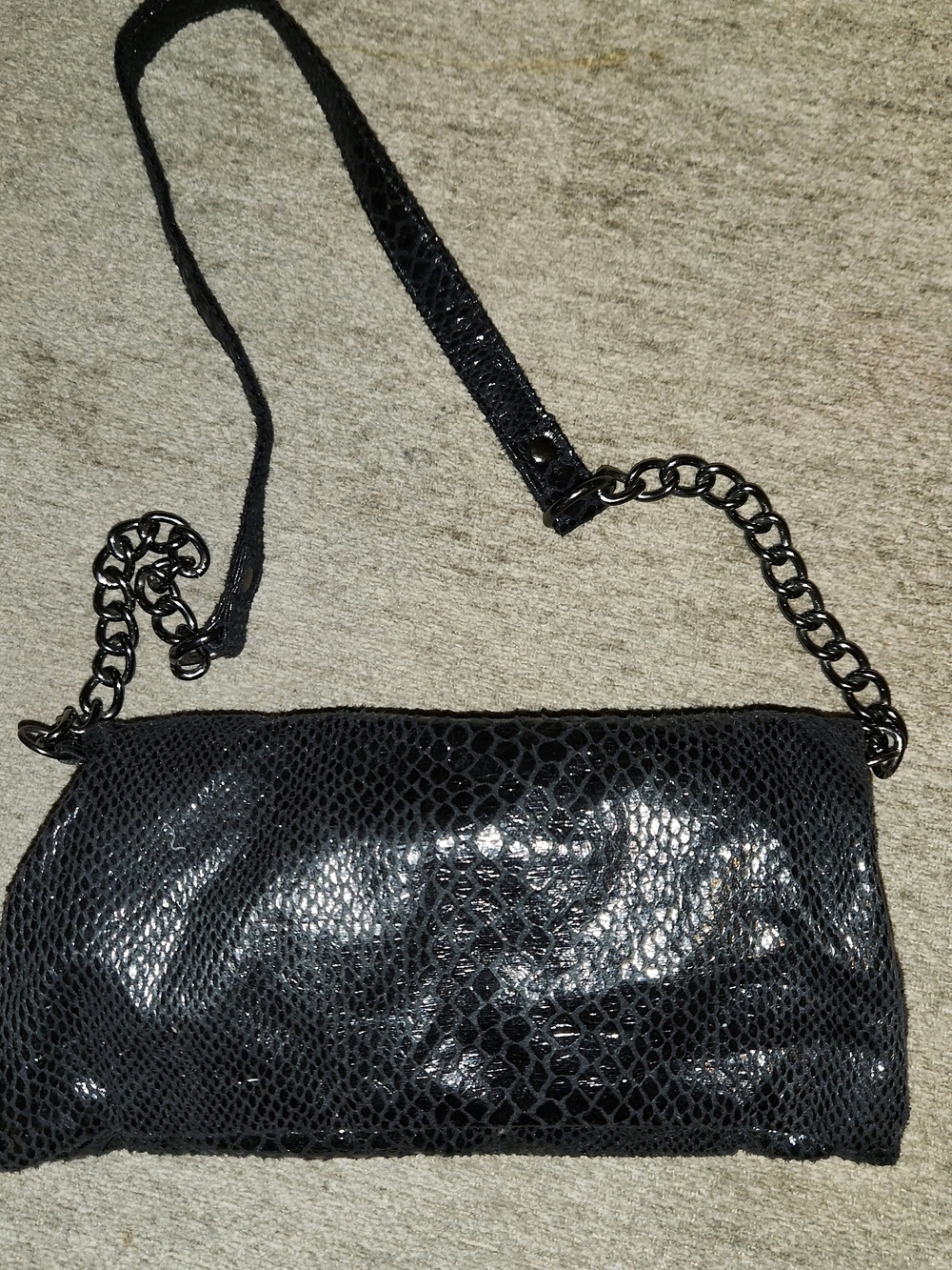 Kenneth Cole Reaction Black Snake-Embossed Shoulder Clutch with Chain Accent - Picture 2 of 4